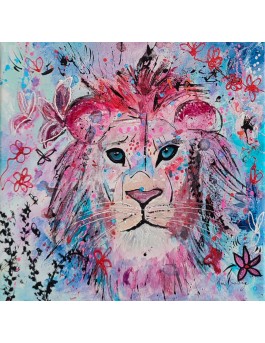 tableau abstrait lion coloré