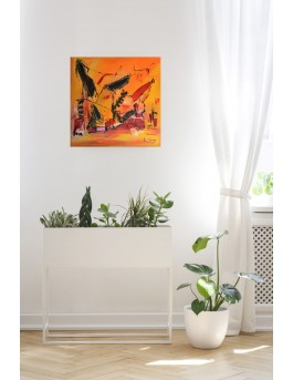 tableau abstrait jaune et rouge