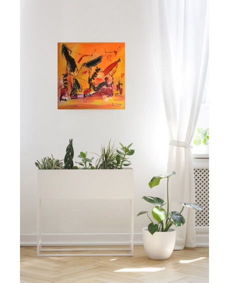 tableau abstrait jaune et rouge