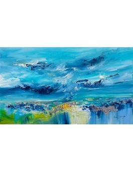 tableau abstrait bleu vert