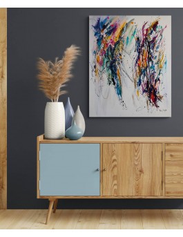 grand tableau abstrait multicolore