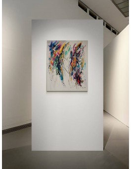 grand tableau abstrait multicolore vertical artiste