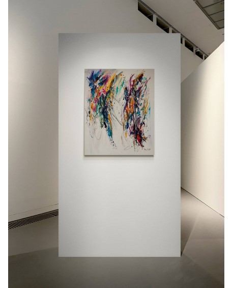 grand tableau abstrait multicolore vertical artiste