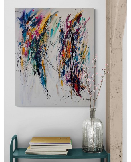 grand tableau abstrait contemporain multicolore