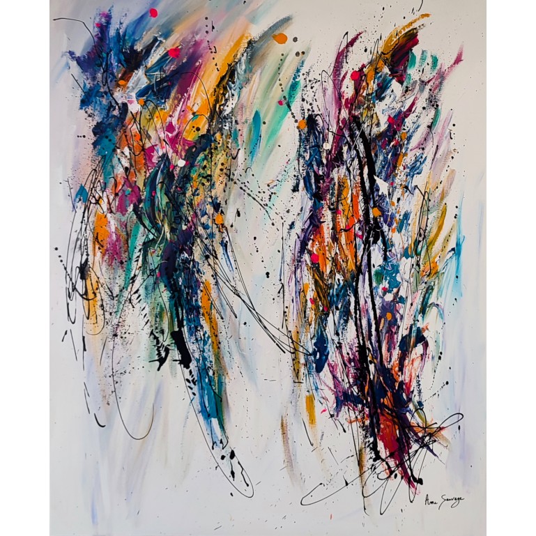 grand tableau abstrait multicolore coloré