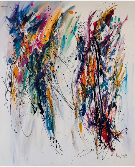 grand tableau abstrait multicolore coloré