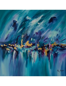 tableau abstrait bleu et or