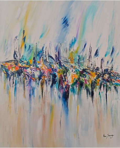 grand tableau abstrait vertical coloré