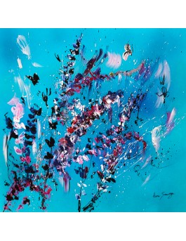 tableau abstrait bleu floral plantes