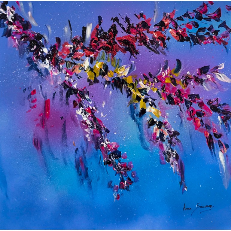 tableau abstrait branche d'arbre fleurie