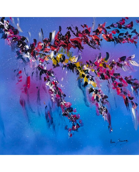 tableau abstrait branche d'arbre fleurie