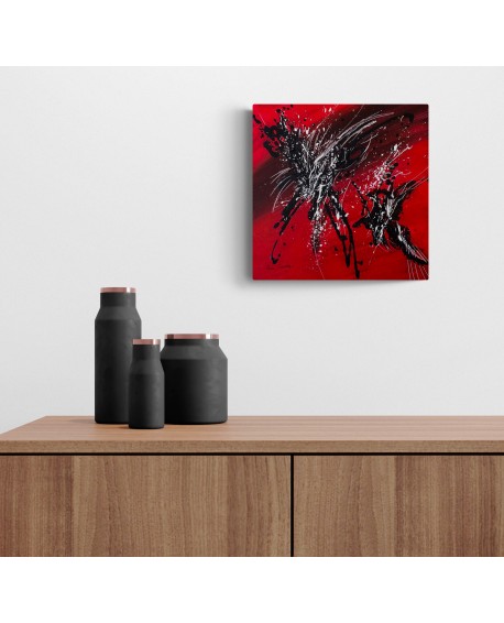 tableau abstrait rouge noir et blanc