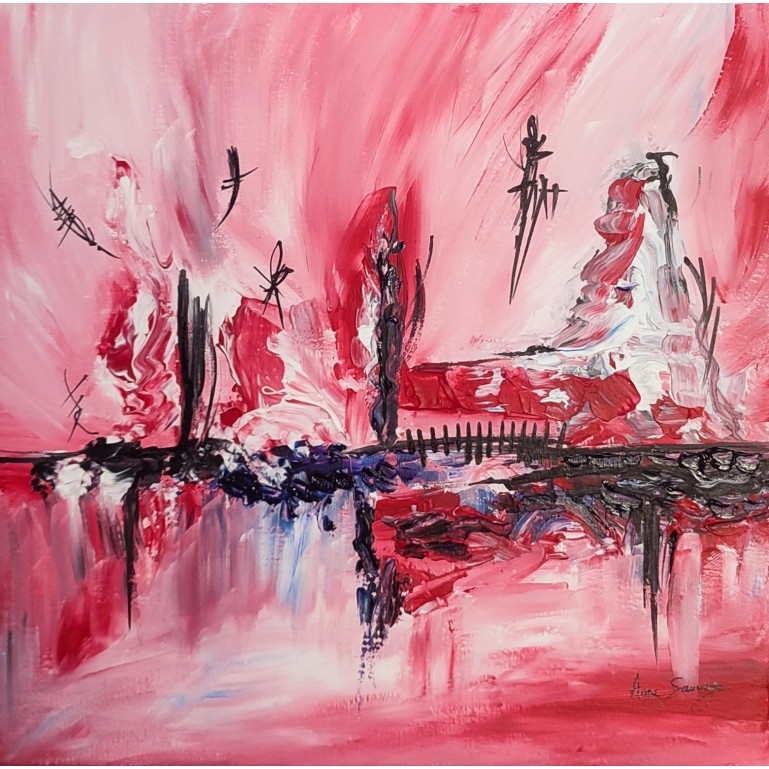 tableau abstrait rouge noir