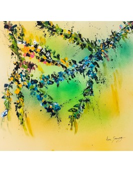 tableau abstrait jaune vert