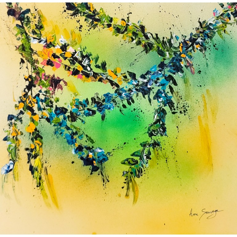 tableau abstrait jaune vert