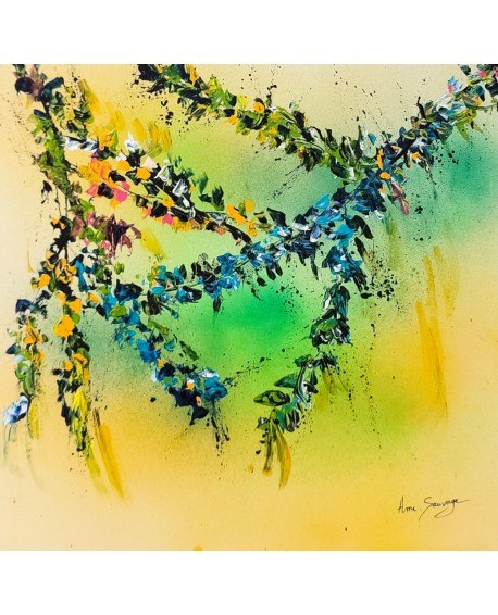 tableau abstrait jaune vert