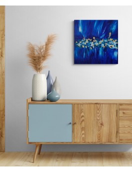 tableau abstrait moderne bleu et or