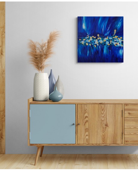 tableau abstrait moderne bleu et or