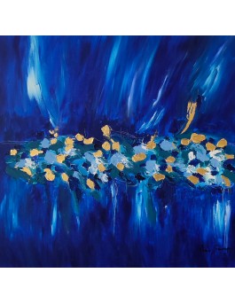 tableau abstrait bleu et or véritable