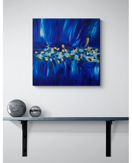 tableau moderne bleu et or