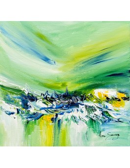 tableau abstrait vert jaune acrylique