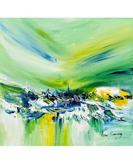 tableau abstrait vert jaune acrylique