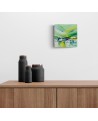 tableau abstrait vert et jaune