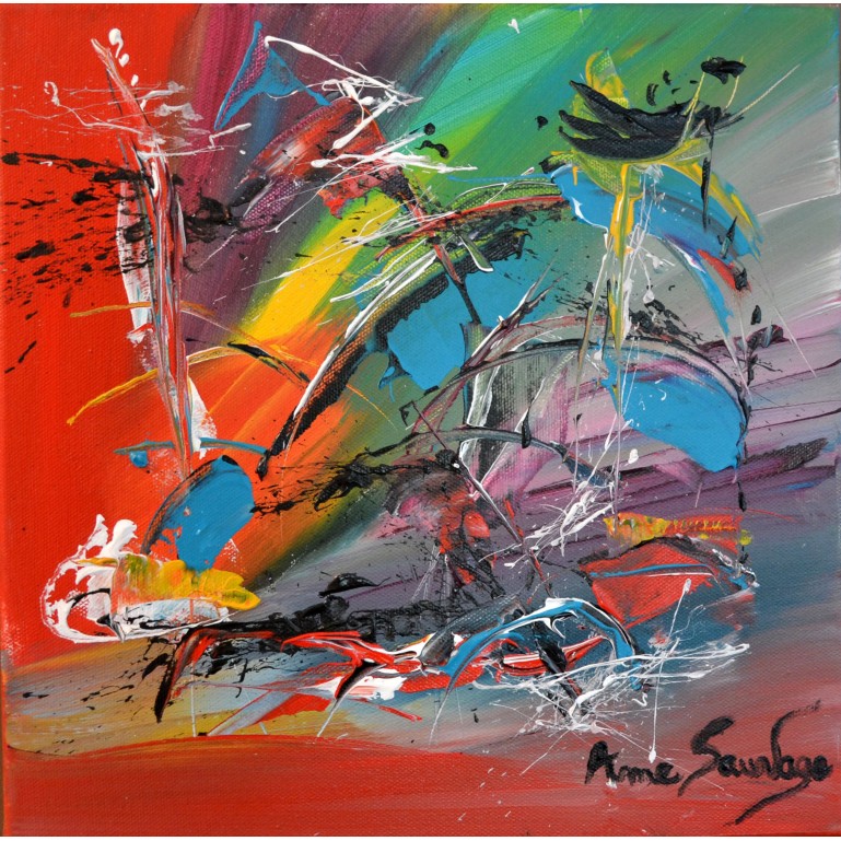tableau abstrait rouge et vert