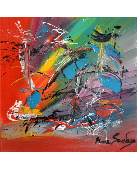 tableau abstrait rouge et vert