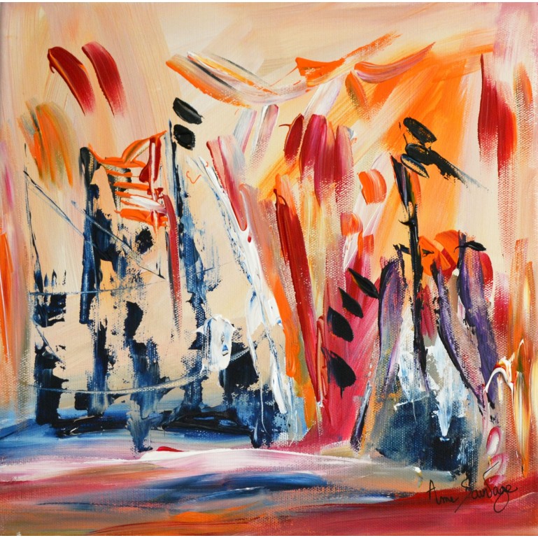 tableau abstrait orange et bleu