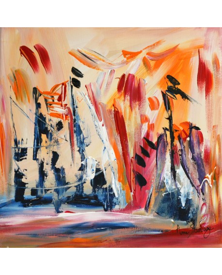 tableau abstrait orange et bleu