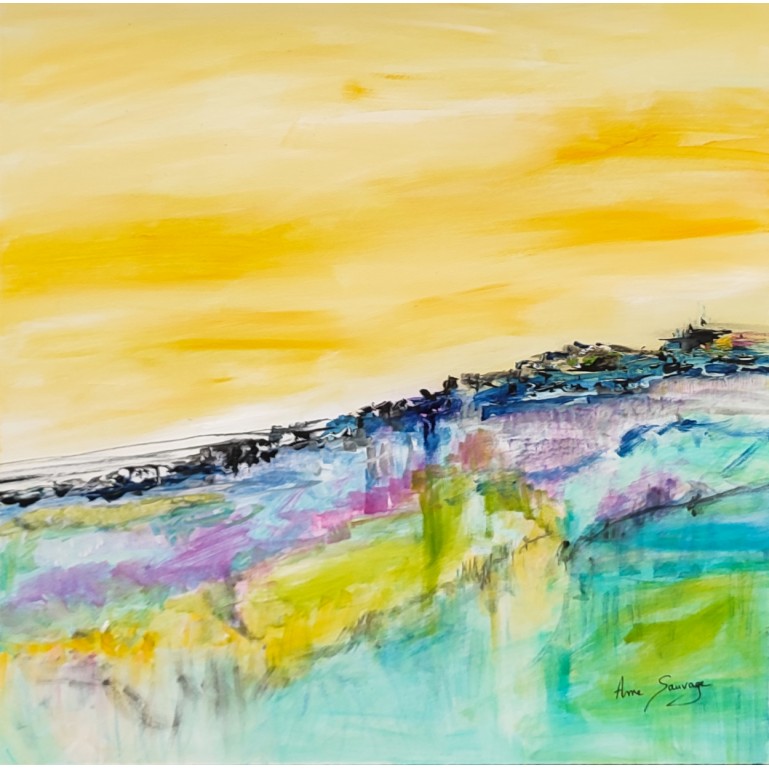 tableau abstrait jaune acrylique
