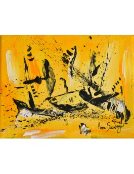 Tableau abstrait jaune et noir