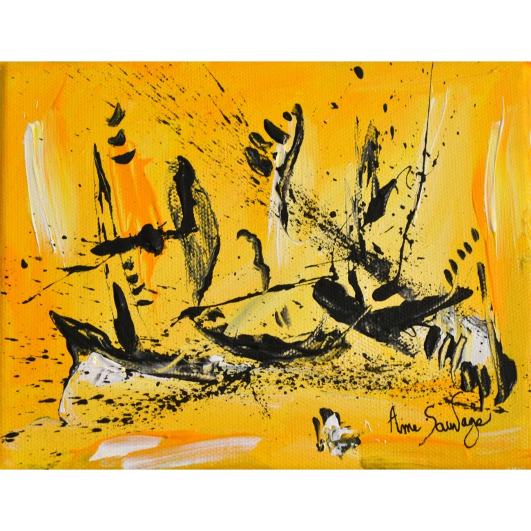 Tableau abstrait jaune et noir
