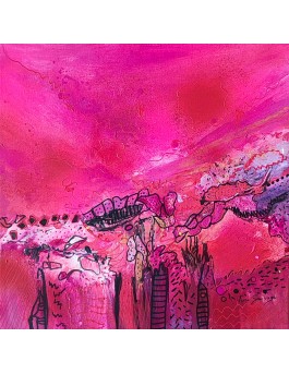 tableau abstrait rouge rose