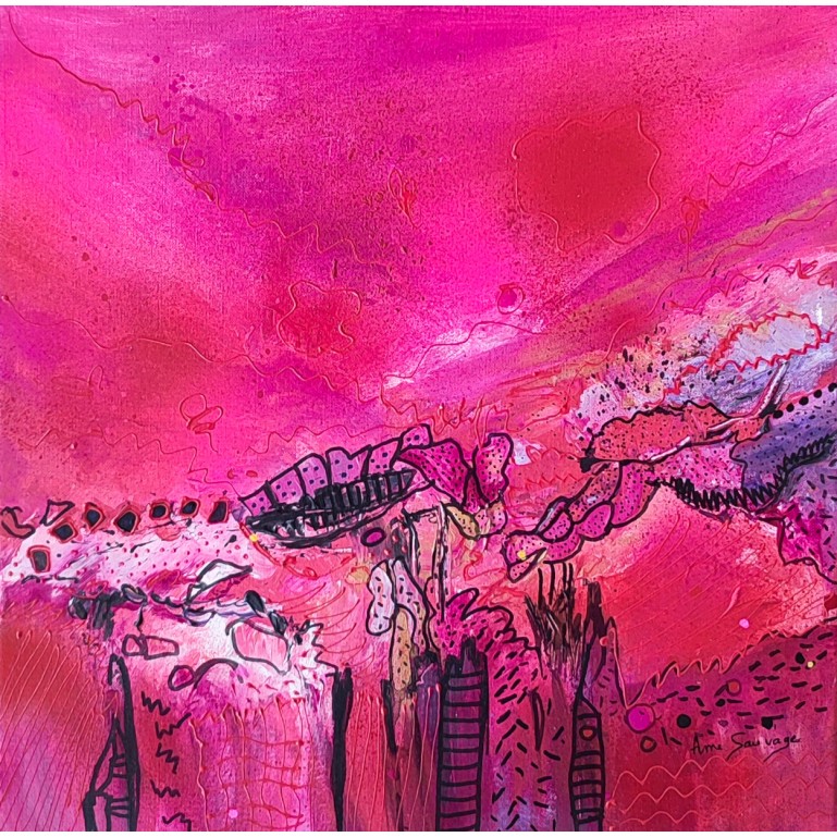 tableau abstrait rouge rose
