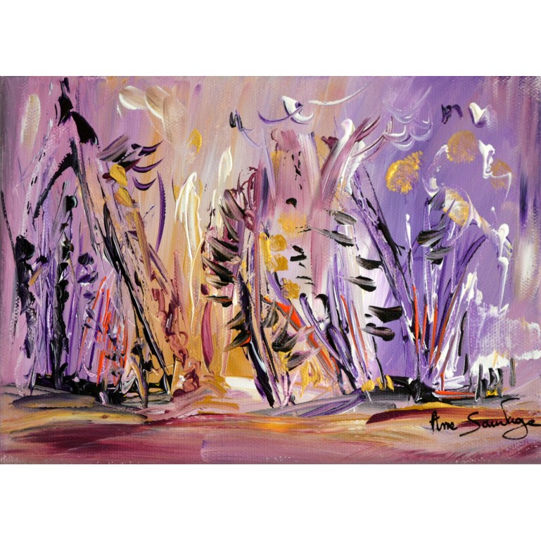 tableau abtrait fleurs violet