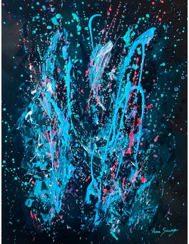 tableau abstrait noir et bleu