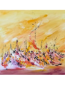 tableau abstrait rouge orange jaune