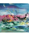tableau abstrait bateaux barque