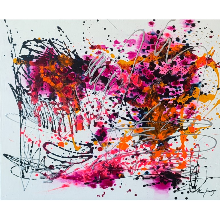 tableau abstrait rose orange flashy