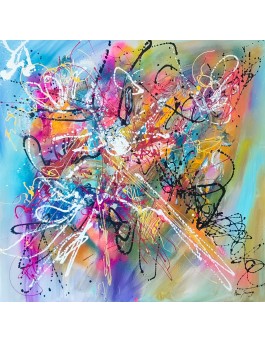grand tableau abstrait multicolore