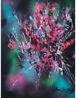 tableau abstrait noir rouge rose blanc