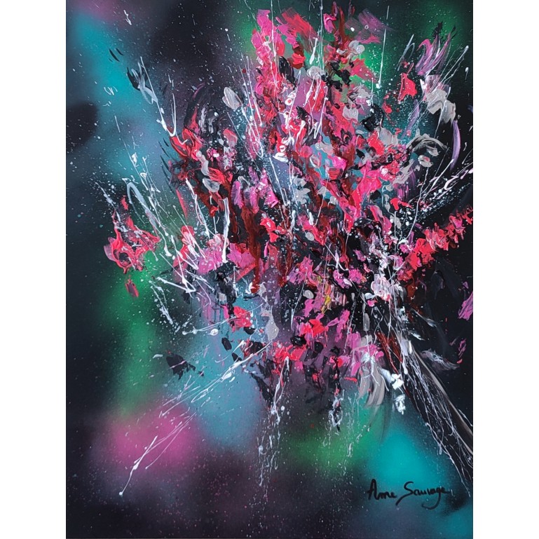tableau abstrait noir rouge rose blanc