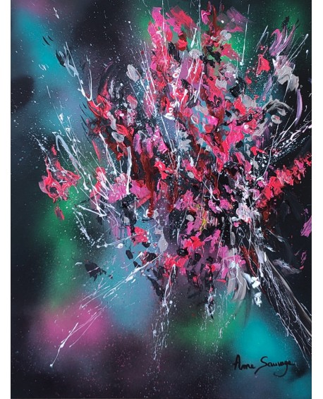 tableau abstrait noir rouge rose blanc