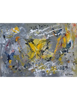 tableau gris et jaune papillon abstrait