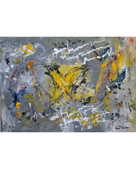 tableau gris et jaune papillon abstrait