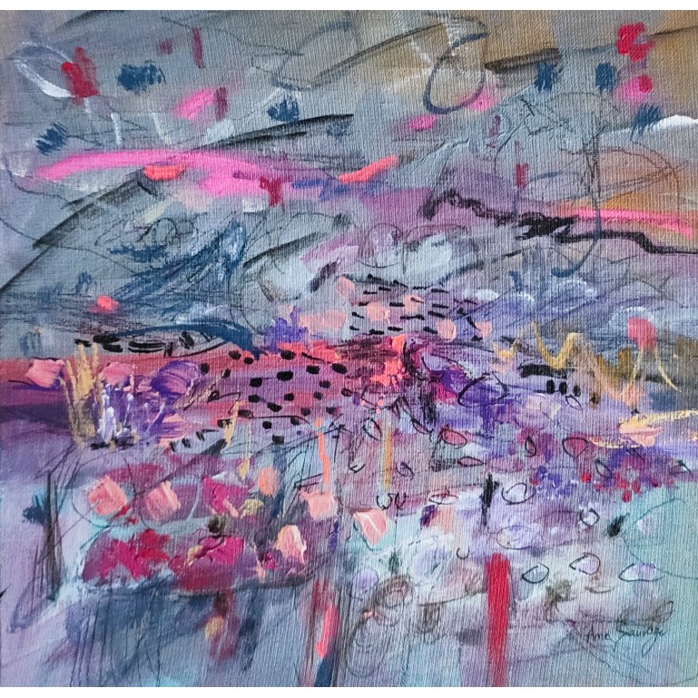 tableau abstrait gris rose