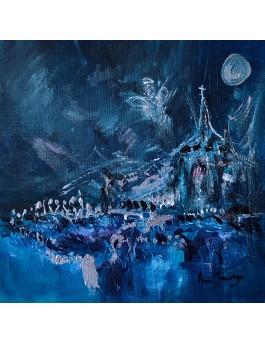 tableau abstrait bleu et argent