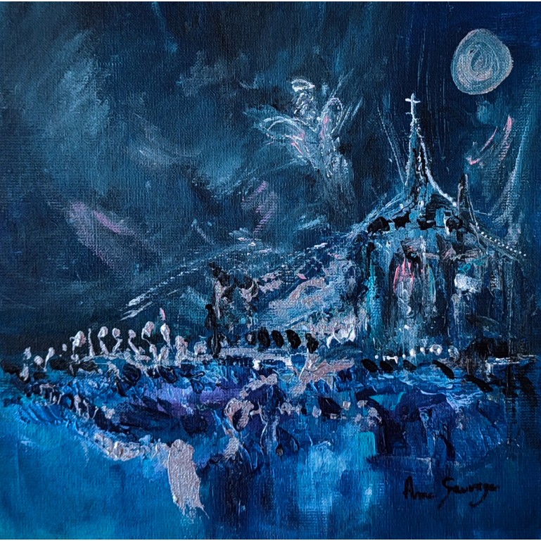 tableau abstrait bleu et argent